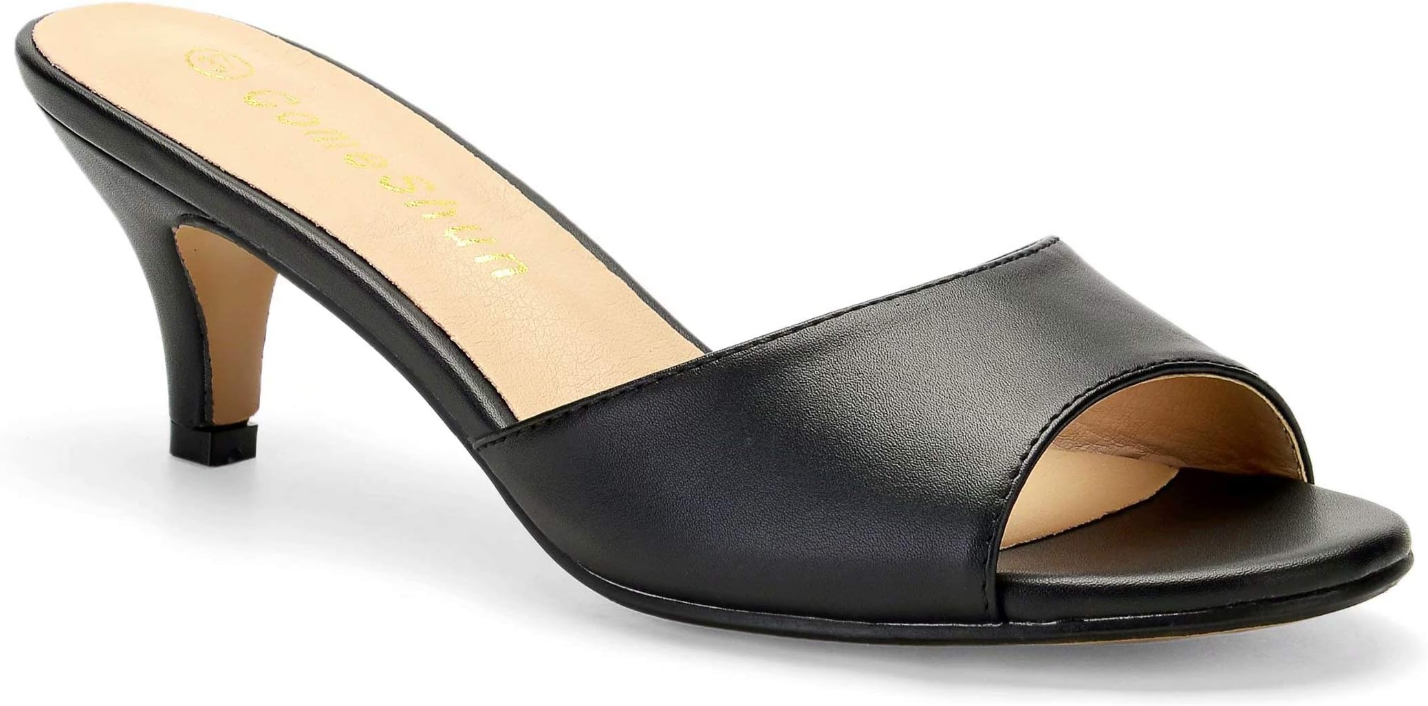 ComeShun Women Low Kitten Heel Mules Slip On Sandals Open Peep Toe Dress Pumps