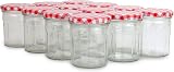 Maison & White Glass Jam Jars Set of 12 Wide Mouth 324ml Red Lids view 1