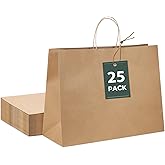 GSSUSA 16x6x12 Brown Paper Bags with Handles 25 Pcs, kraft Paper Shopping Bag for Small Business, Large Paper Bags Valentine's Gift Bag with Handles for Boutique, Food Service Take Out