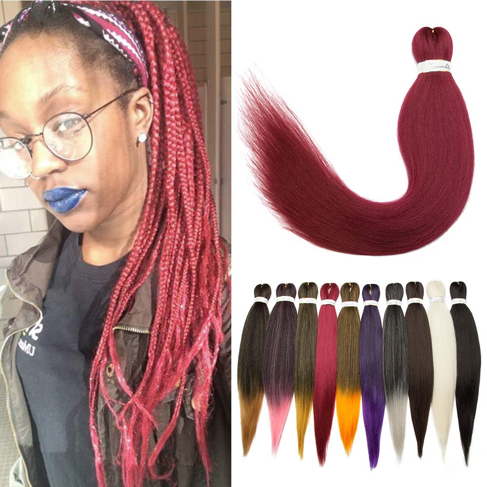 Silk-co Easy to Braid Pre Stretched Braiding Hair Professional Easy Braiding Yaki Synthetic Hair Extensions [26" 90g] Wine Red — image 1