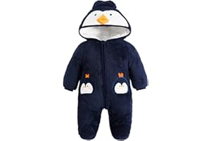 JiAmy Baby Snowsuit, Infant Hooded Romper Newborn Winter Footie Outfits Boys Girls Cartoon Fleece Jumpsuit