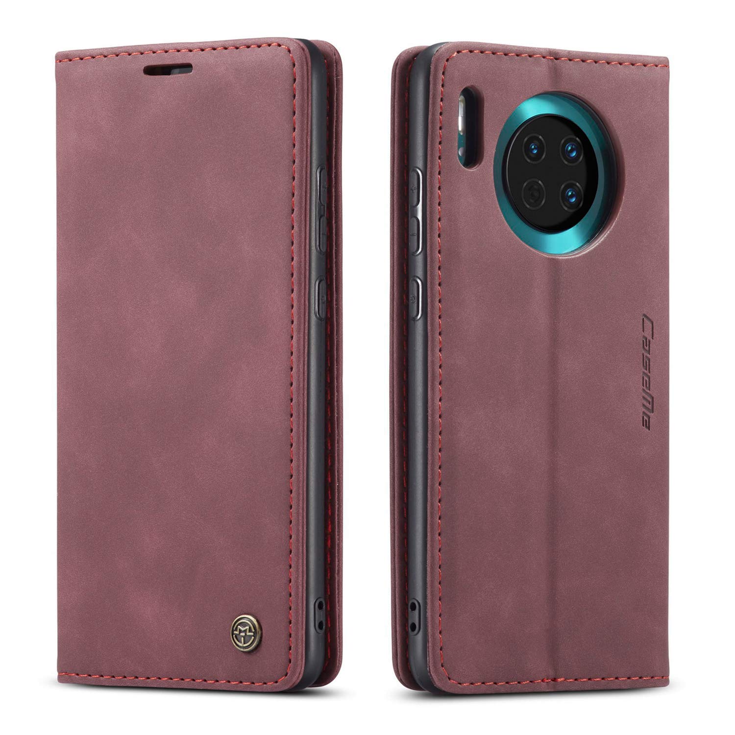 mvced Premium PU Leather Case Flip Wallet Phone Cover with Kickstand Card Slots TPU Shell Compatible with Huawei Mate 30,Wine Red