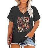 Plus Size T Shirt for Women Graphic Tees Short Sleeve Floral Print Loose Fit Summer Casual Tops 1XL-5XL