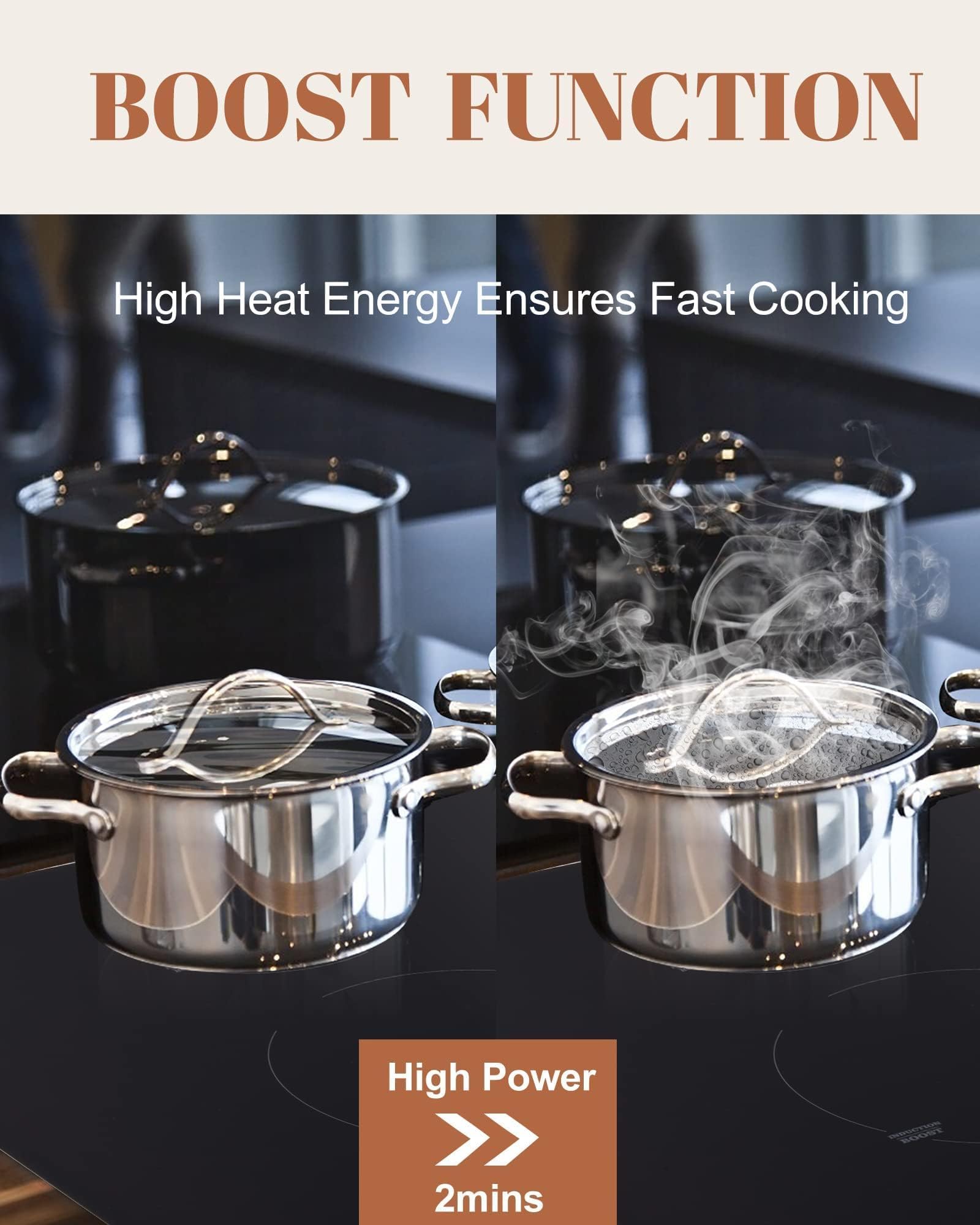 Induction Cooktop 30 Inch with 4 Boost Built-in Electric Stovetop with Timer Child Safety Lock 9 Power Levels Shutdown 7000W for RV, Apartment, Kitchen