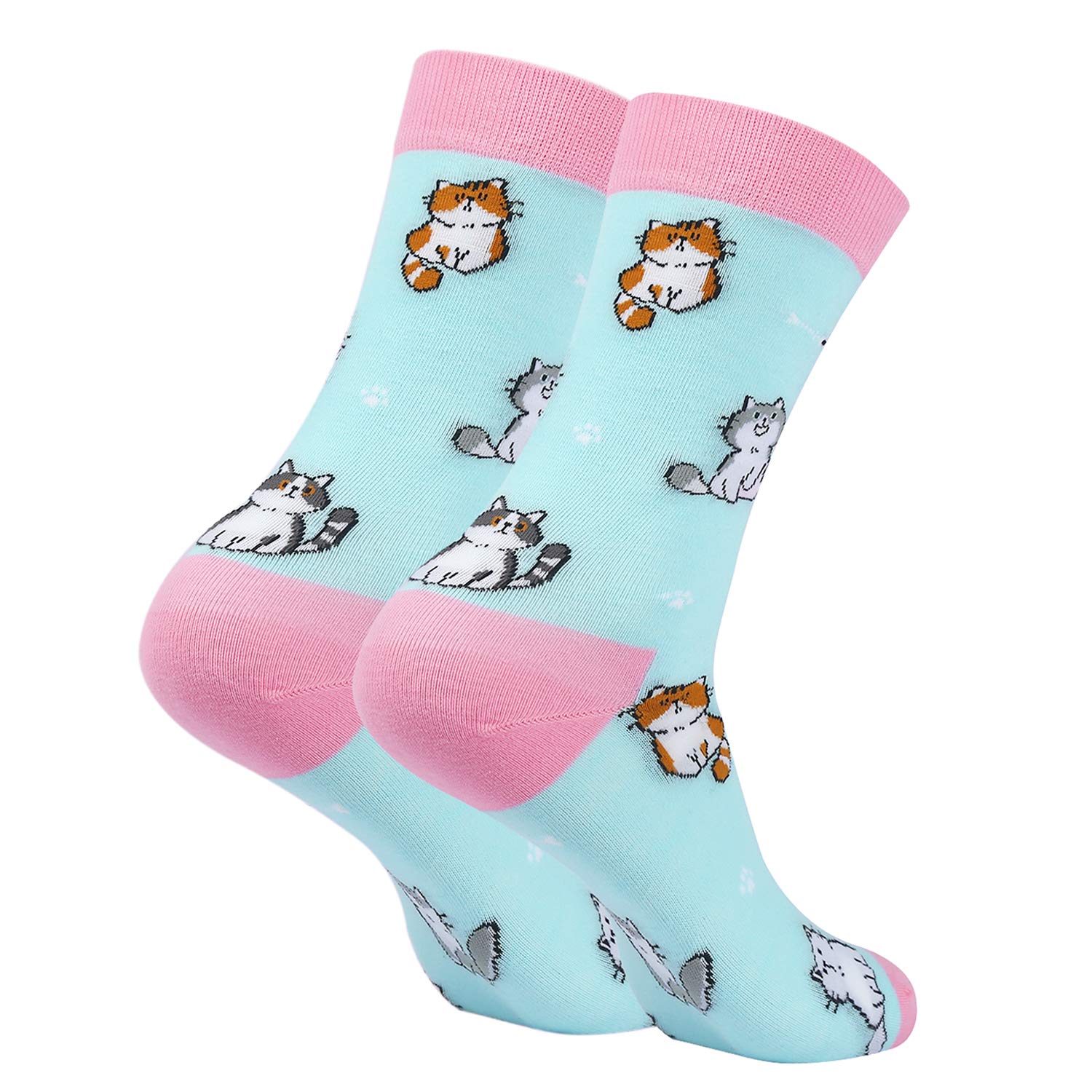 Dogs Cats Socks Novelty Womens Funny Cute Animal Crew Socks Cotton Colorful Crazy Cosy Dress Socks (LighrBlue)