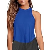 LASLULU Womens Crop Tops Sleeveless Workout Tops Halter Neck Flowy Athletic Shirts Cropped Tank Muscle Tank
