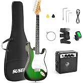 Electric Guitar, 39 Inch Solid Full-size Electric Guitar S-S-S Pickups Starter Kit Includes Amplifier, Bag, Digital Tuner, Strap, String, Cable, Picks，Mini AMP（Green)