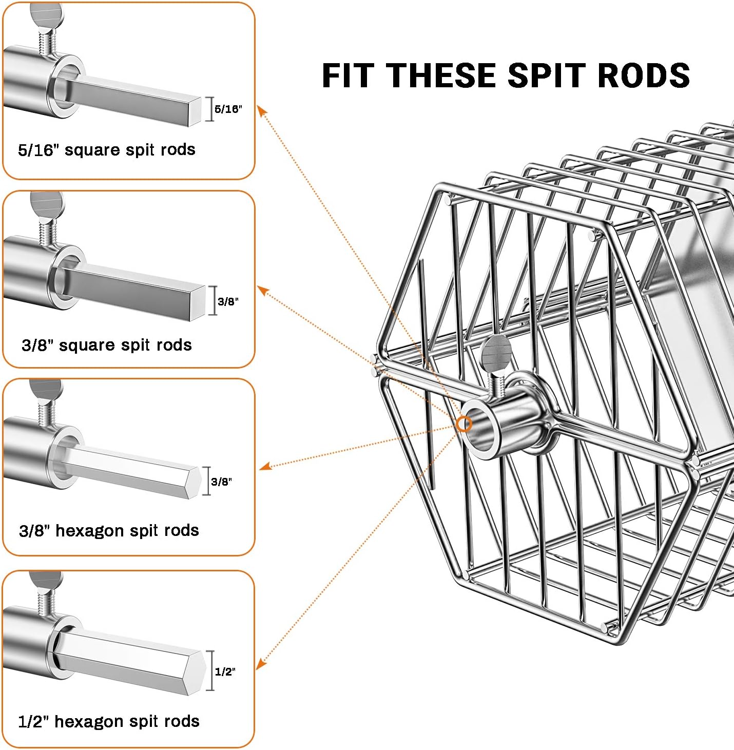 onlyfire 17-inch Stainless Steel Round Tumble Rotisserie Spit Rod Basket Fits for Any Grill : Garden & Outdoor