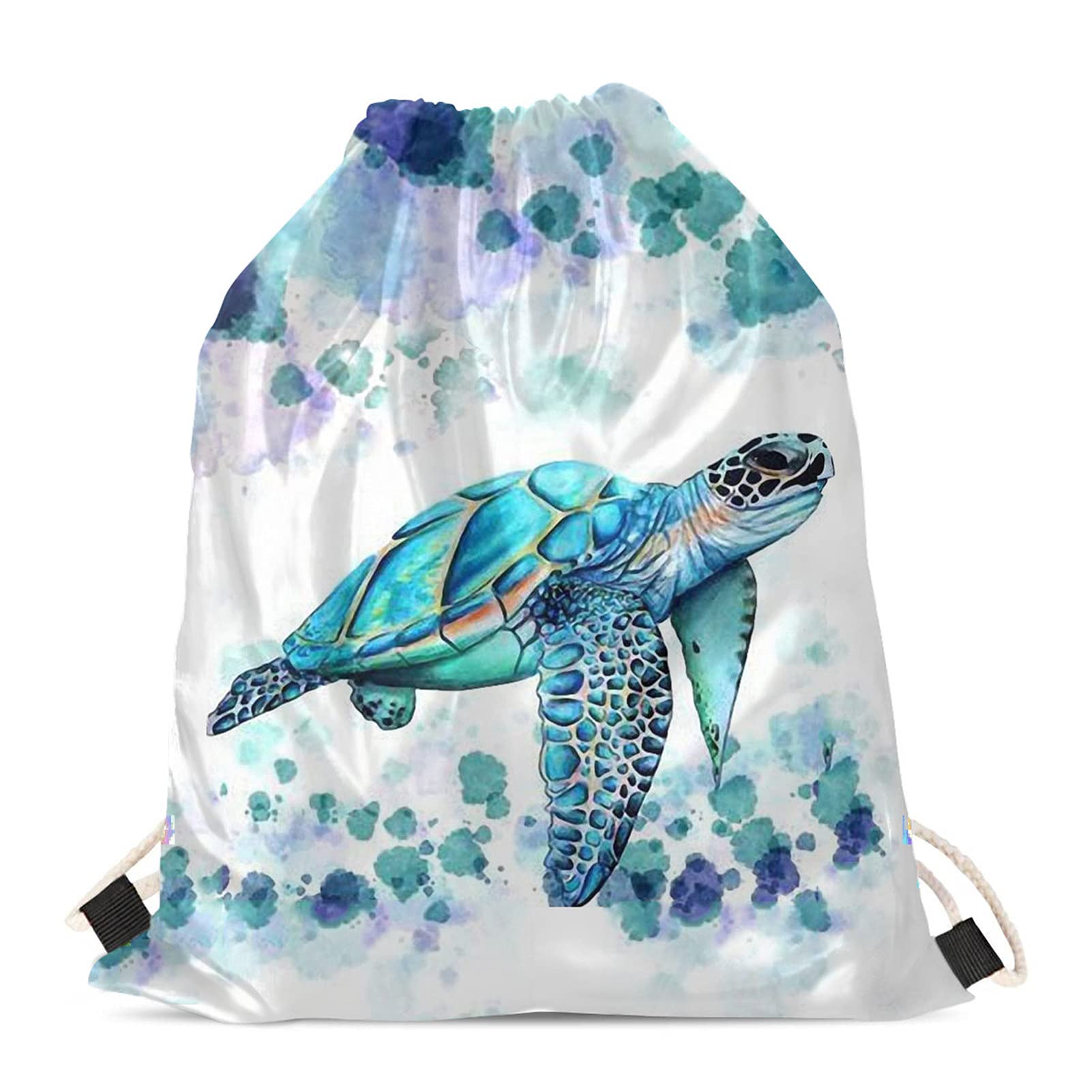 Showudesigns Aqua Sea Turtle Drawstring Swimming Bag for Kids Boys Girls String Cinch Sack Sport PE Gym Backpack Hippie Tie Dye Draw String Pouch Blue