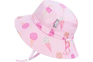 Jan & Jul UV Protection Toddler Water Hat Girl, Foldable, Quick Dry (L: 2-5 Years, Pink Ice Cream)