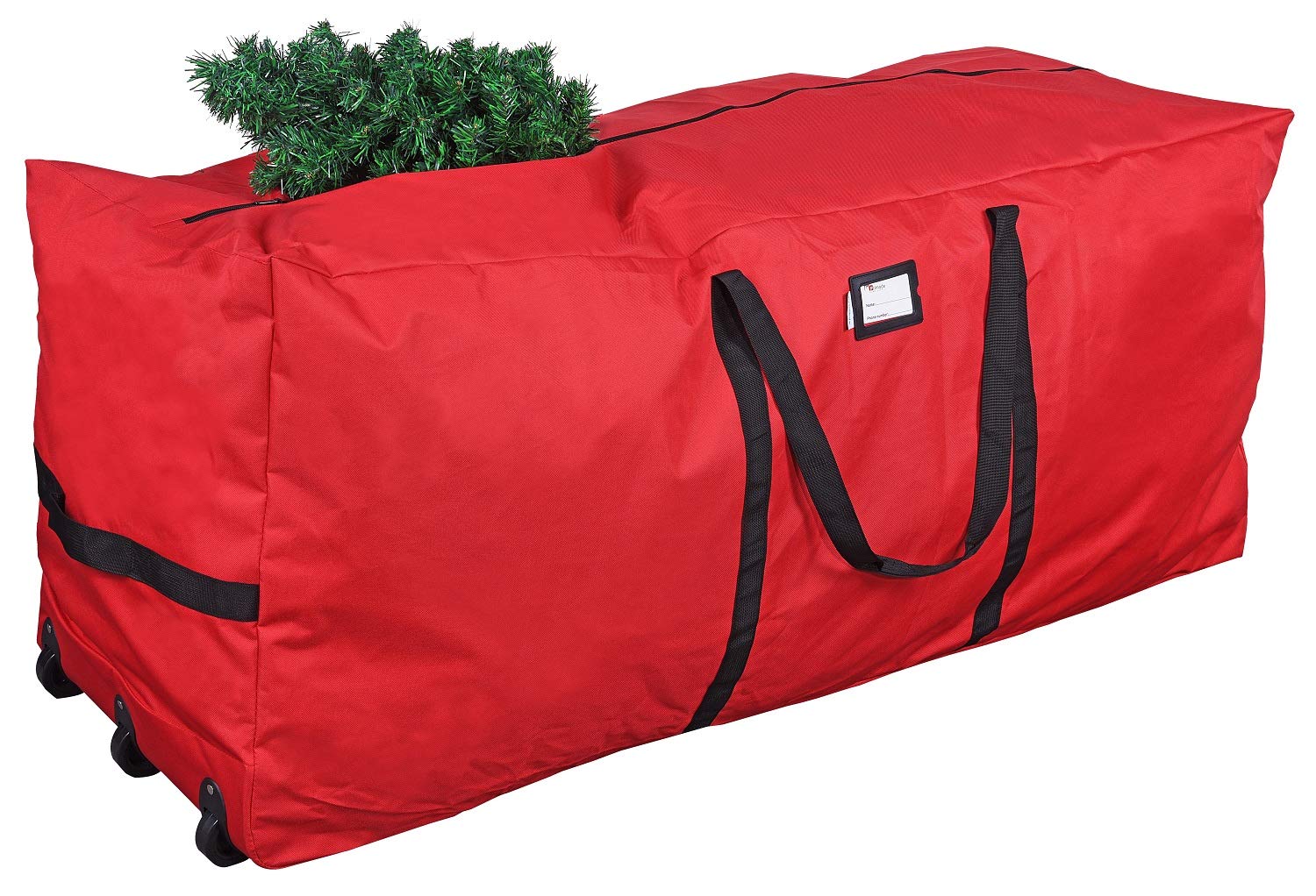 Primode Christmas Tree Storage Bag on Wheels - Holds Up to 9 Feet - Disassembled Christmas Tree - 25" H x 20" W x 60" L - Heavy Duty Storage Box with Wheels and Handles - Red