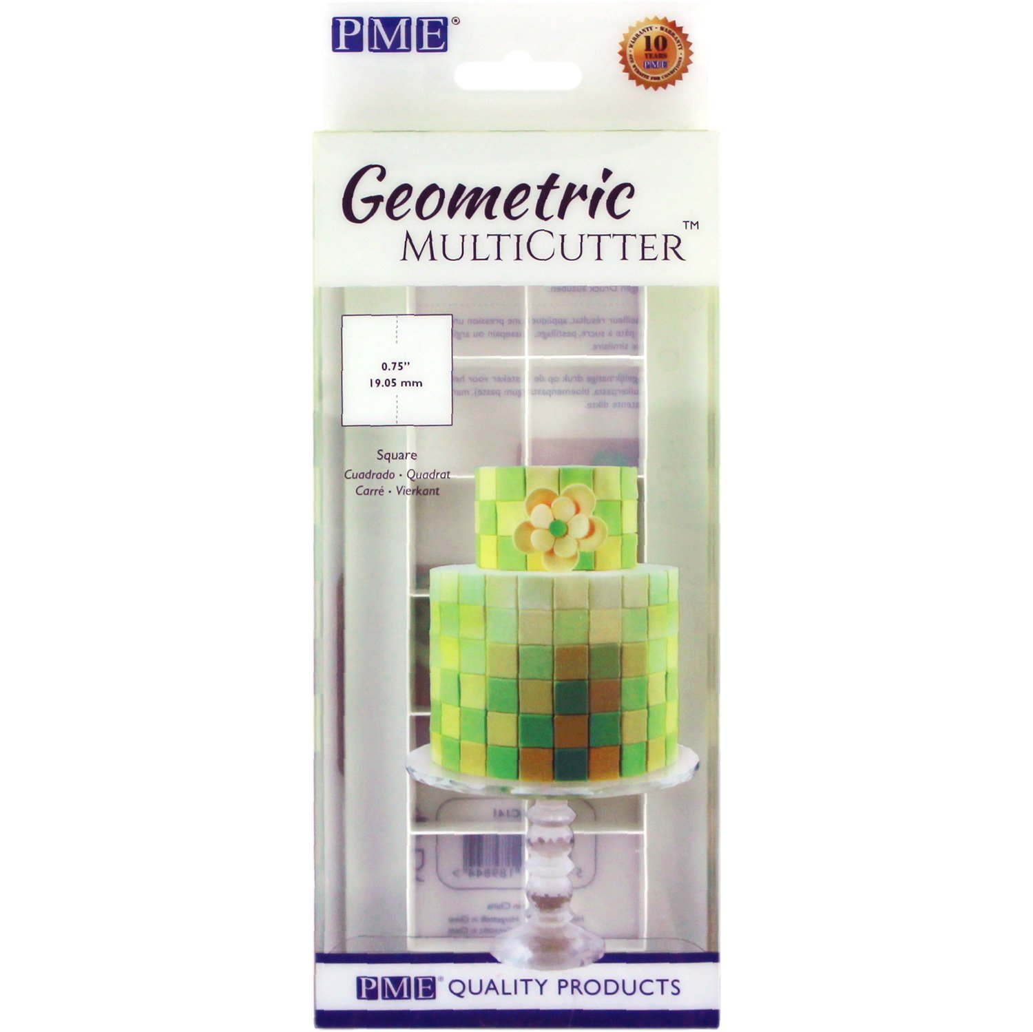 PME GMC141 Geometric Multicutter for Cake Design-Square, Small Size, 0.75 Inch, White