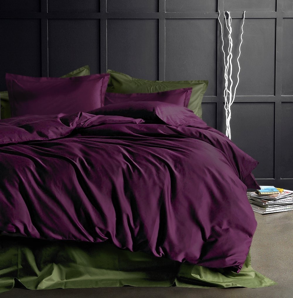 Photo 1 of Solid Color Egyptian Cotton Duvet Cover Luxury Bedding Set High Thread Count Long Staple Sateen Weave Silky Soft Breathable Pima Quality Bed Linen (Queen, Deep Plum)