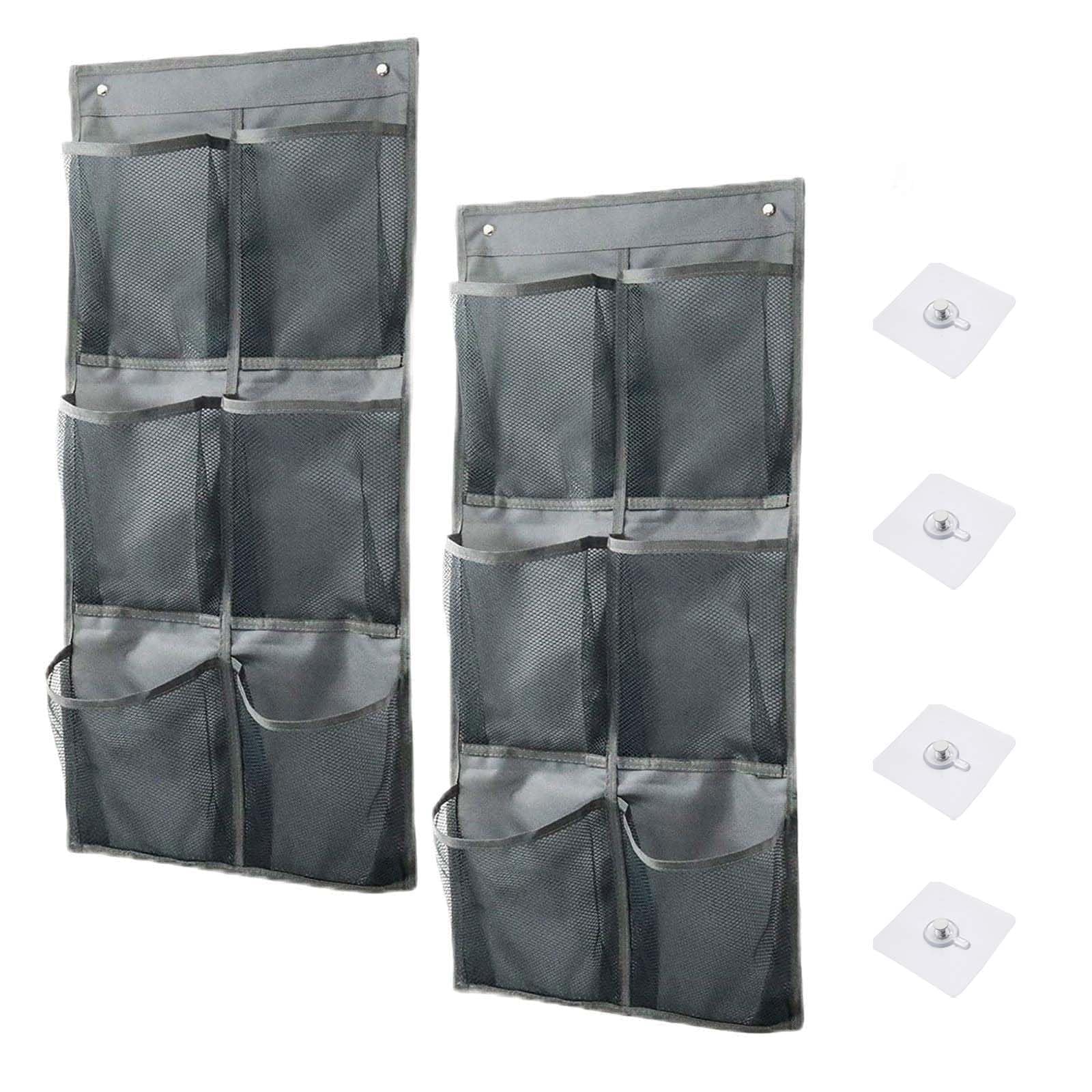 Pack of 2 Over the Door Organiser for Shoes, with Hooks, Over the Door Shoe Organiser, with 6 Pockets, Shoe Storage Hanging Space-Saving, Shoe Storage Organiser, for Bedroom, Living Room, Bathroom,