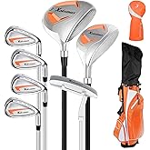 8 Pieces Complete Golf Club Set for Men Left or Right Handed – Mens Golf Clubs Full Set with Fairway Wood, Hybrid, Irons, Putter & Lightweight Bag – Beginner Friendly,Orange,Left