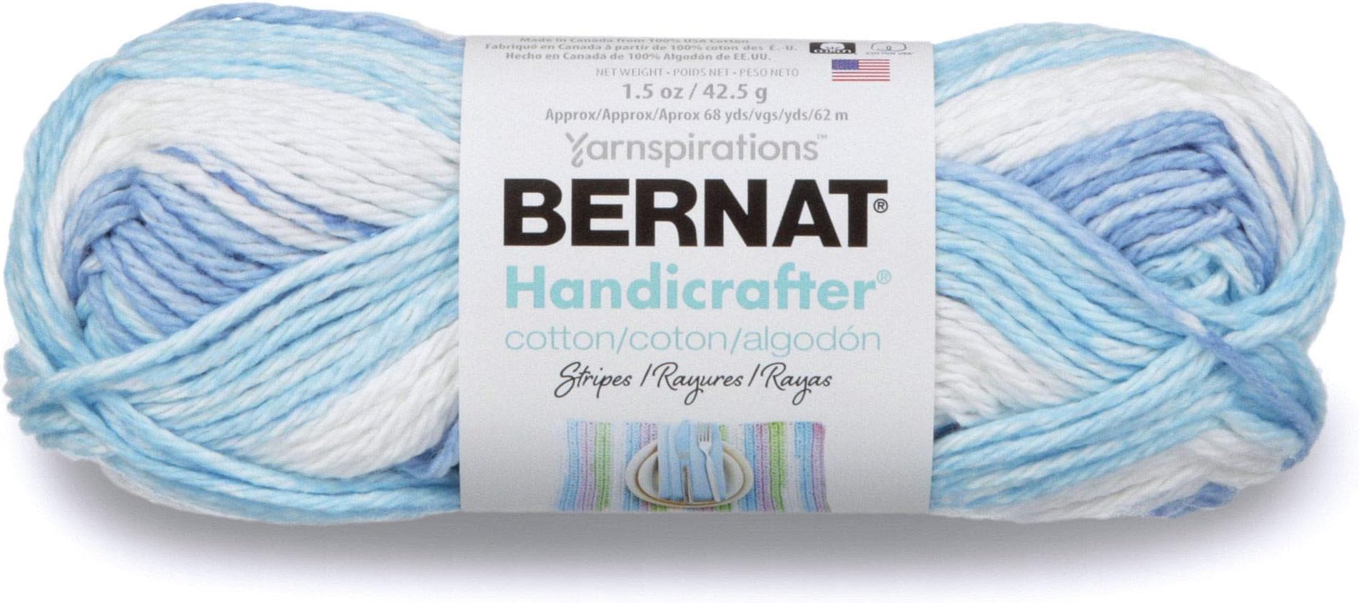 BernatHandicrafter Cotton Stripes Yarn - (4) Medium Gauge 100% Cotton - 1.5gr - Tie Die - Machine Wash & Dry