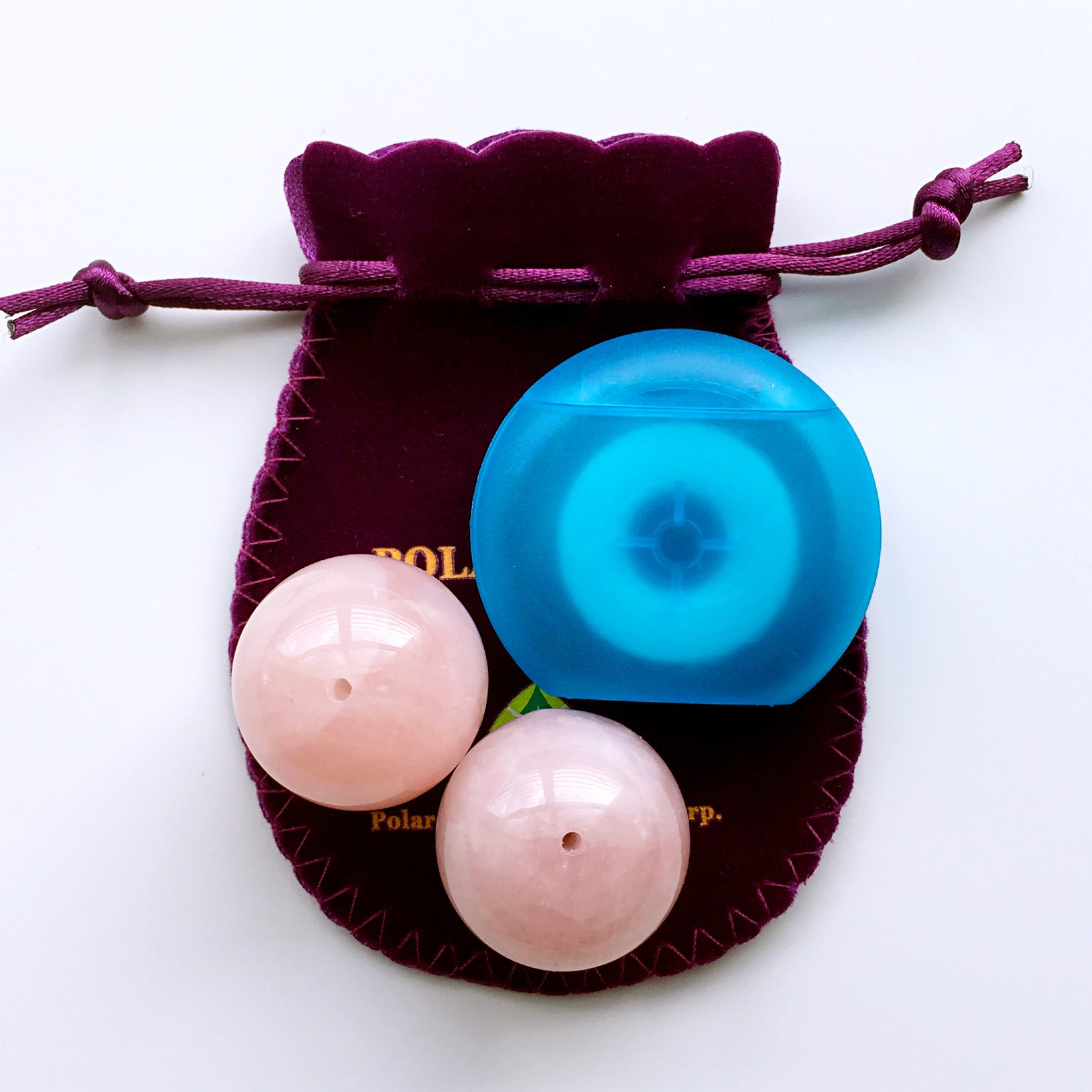 Kegel Balls Set of 2, Made of Rose Quartz, Drilled, Large, with One Box Unwaxed String, Pink, for Tightening Pelvic Floor Muscles Kegel Exercisers