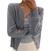 RoseSeek Women's Ribbed Knit Cardigan Long Sleeve Crewneck Button Down Lightweight Cardigan Sweater Trendy
