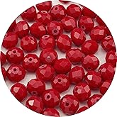 Pinhoollgo 100pcs 8mm Crystal Glass Beads Faceted Rondelle Glass Spacer Beads for Bracelets Necklace Pendants Earrings Key Chains Jewelry Making(Red Porcelain)