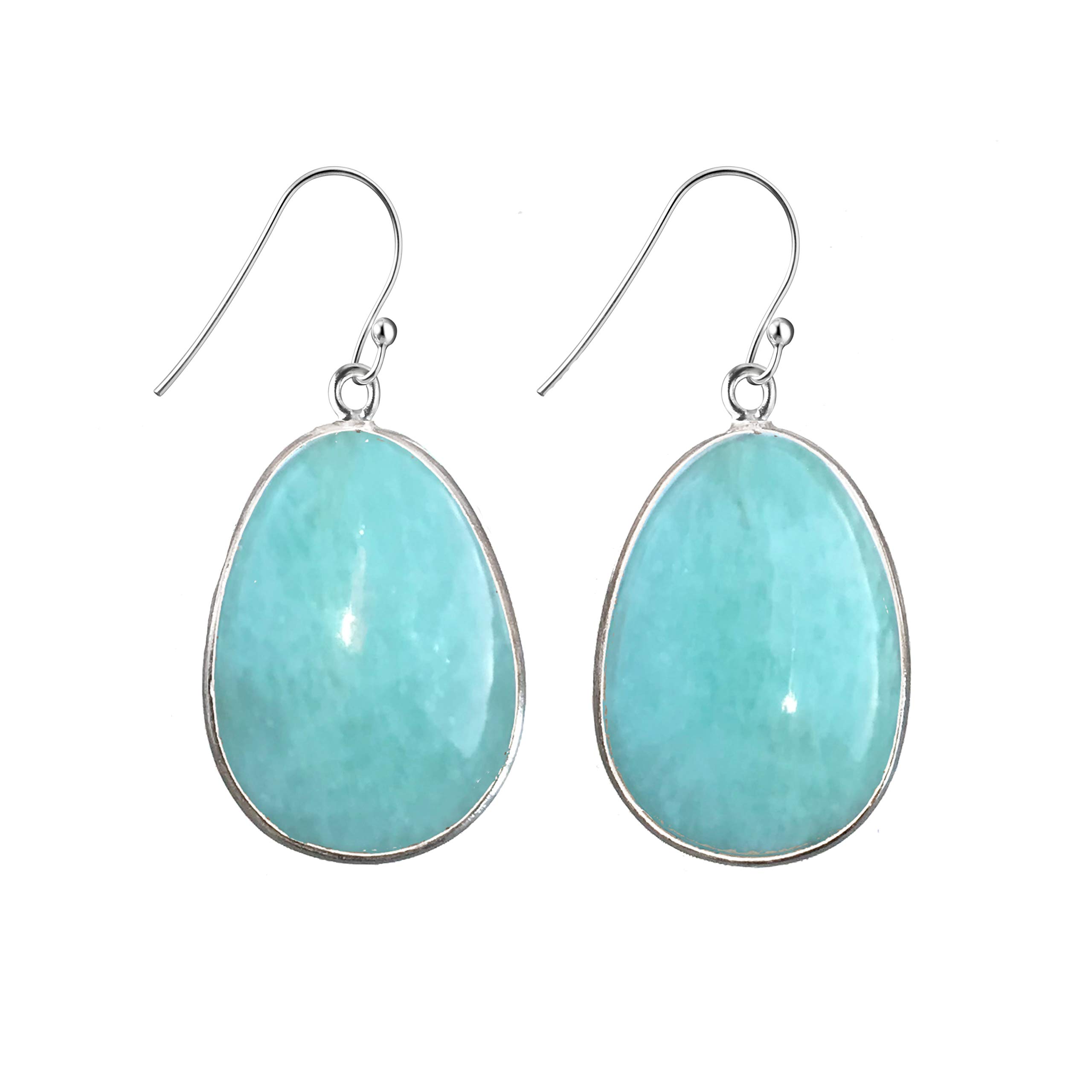 Franki Baker Statement Natural Light Green Amazonite Gemstone & Sterling Silver Drop Earrings. Total Length: 4.5cm