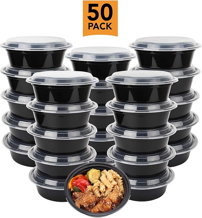 50Pack Meal prep Plastic Microwavable Food Containers Bowls for Meal