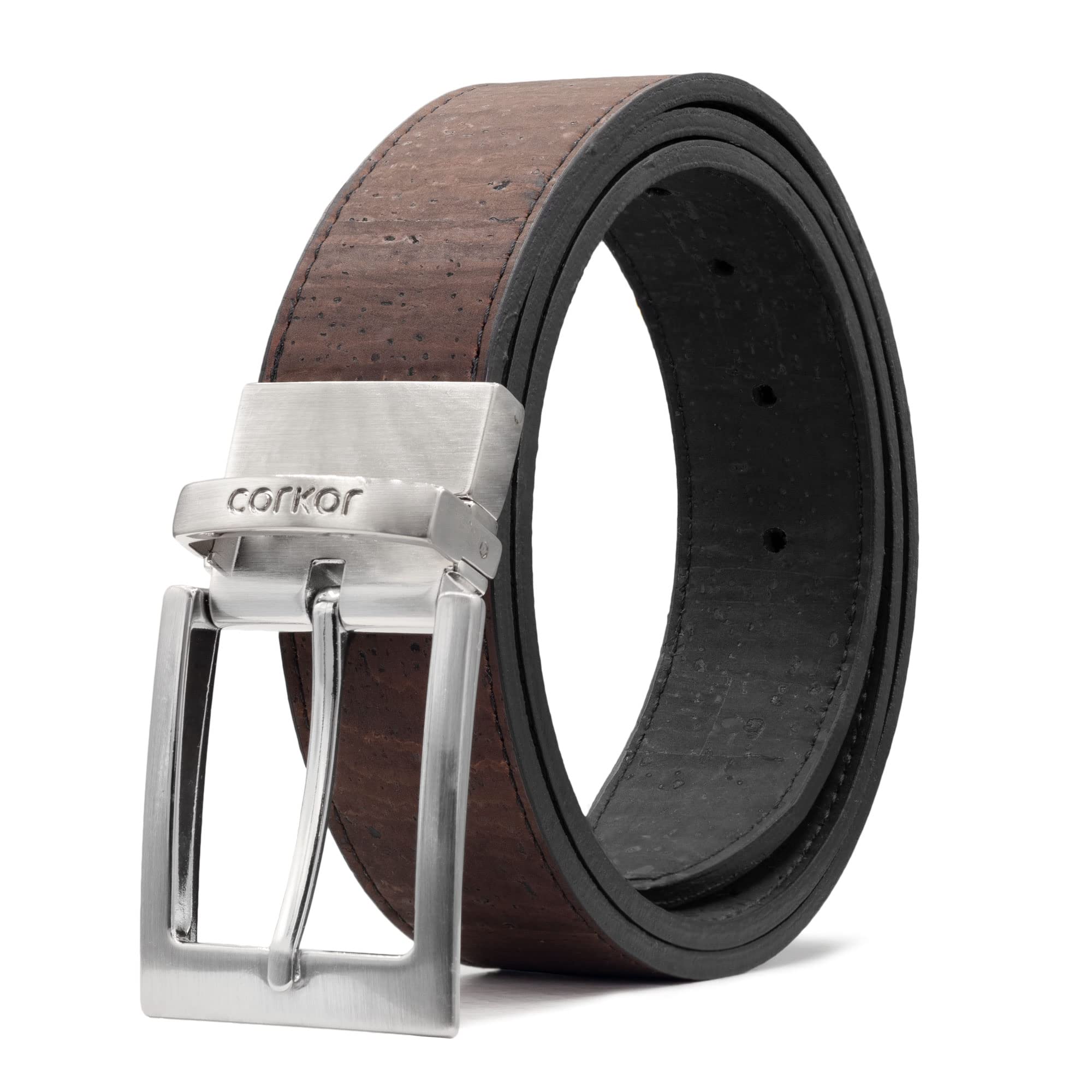 Corkor Reversible Vegan Belt Cork | 1 3/8 Inch (35 mm) Wide | Black Brown Color Xtra Large Size