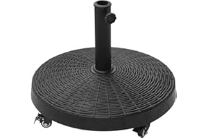 Outsunny 50 lbs Round Resin Patio Umbrella Base, 20.5" Garden Parasol Holder Outdoor Offset Weight Stand with Braked Wheels, 
