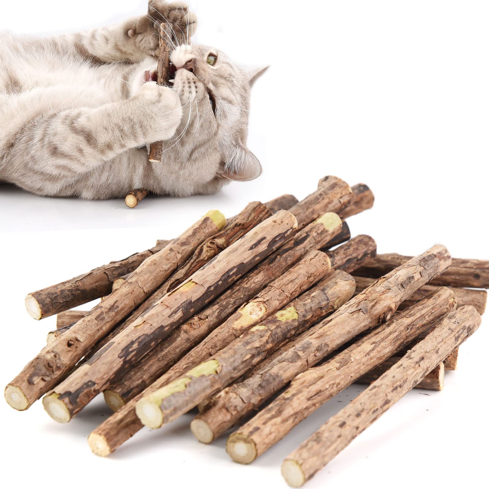 onebarleycorn Silvervine Chew Sticks for Cats, Catnip Toys Natural Matatabi Kitten Nip Toy Teeth Cleaning for Indoor Cats Adult