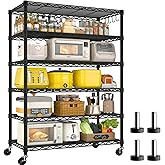 PrimeZone 6 Tier Wire Shelving with Wheels 79''H 1500lbs Storage Shelves NSF Certified Heavy Duty Steel Metal Shelf Adjustable Rolling Rack Kitchen Garage Closet Pantry Laundry 79''HX36''WX16''D