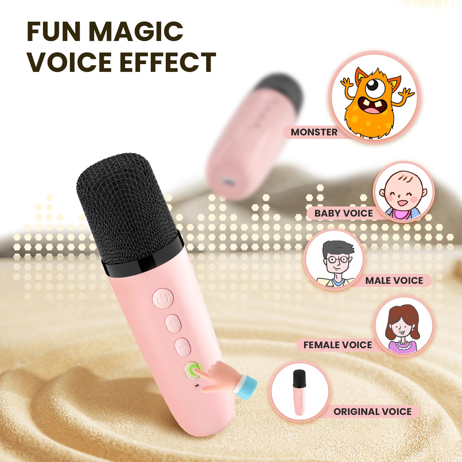 BONAOK Microphone Karaoke Machine 2 Microphones, Bluetooth Karaoke Machines for Children Adults, Portable Karaoke Player Microphone for Charging, Children's Electronic Toy (Pink)