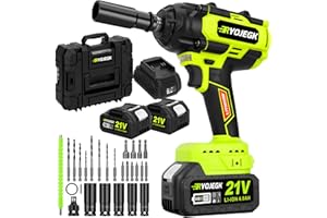 RYOJEGK 850N.m Cordless Impact Wrench Set, 1/2 inch 21V 580Ft-lbs Heavy Duty Impact Gun Kit, Brushless Llave De Impacto w/ 2 x 4.0Ah Battery, Pistola De Impacto for Home Car