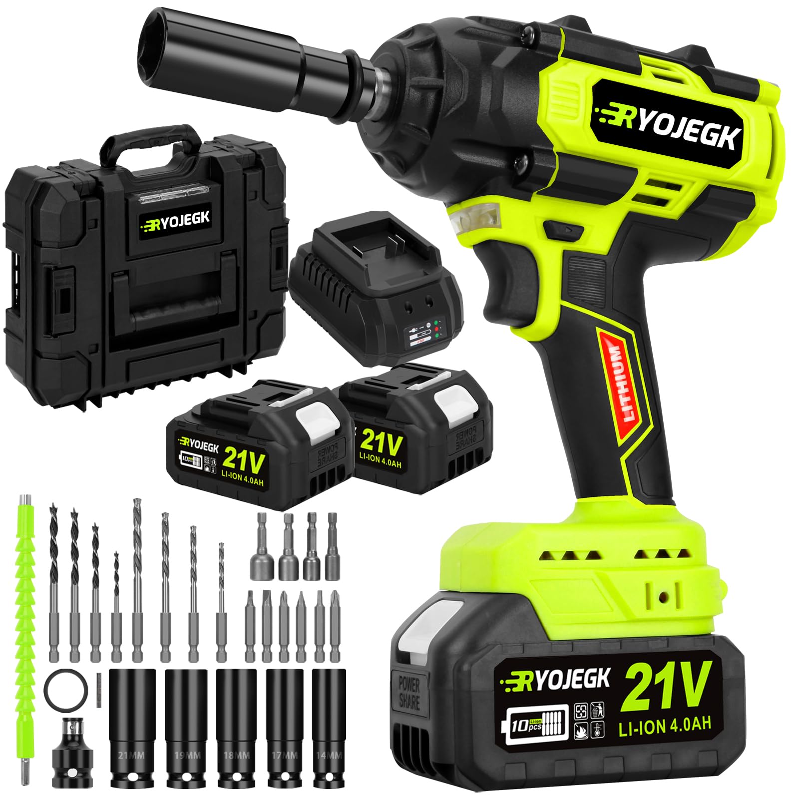 RYOJEGK 850N.m Cordless Impact Wrench Set, 1/2 inch