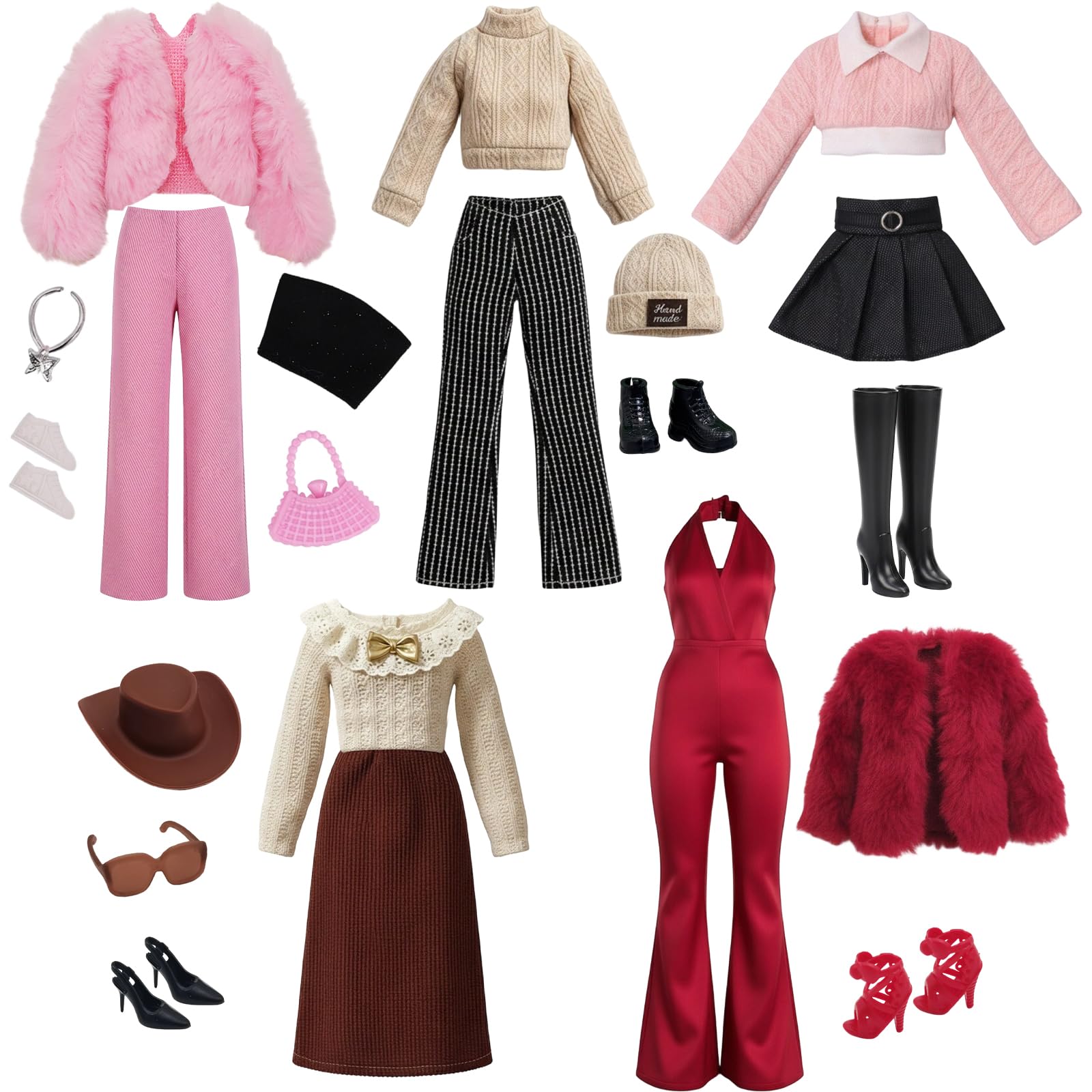 20 Pcs Dolls Clothes and Accessories，Include 5 Fashion Sets，Clothes, dresses, shoes, sunglasses, hats, necklaces,for 11.5 Inch Girl Dolls