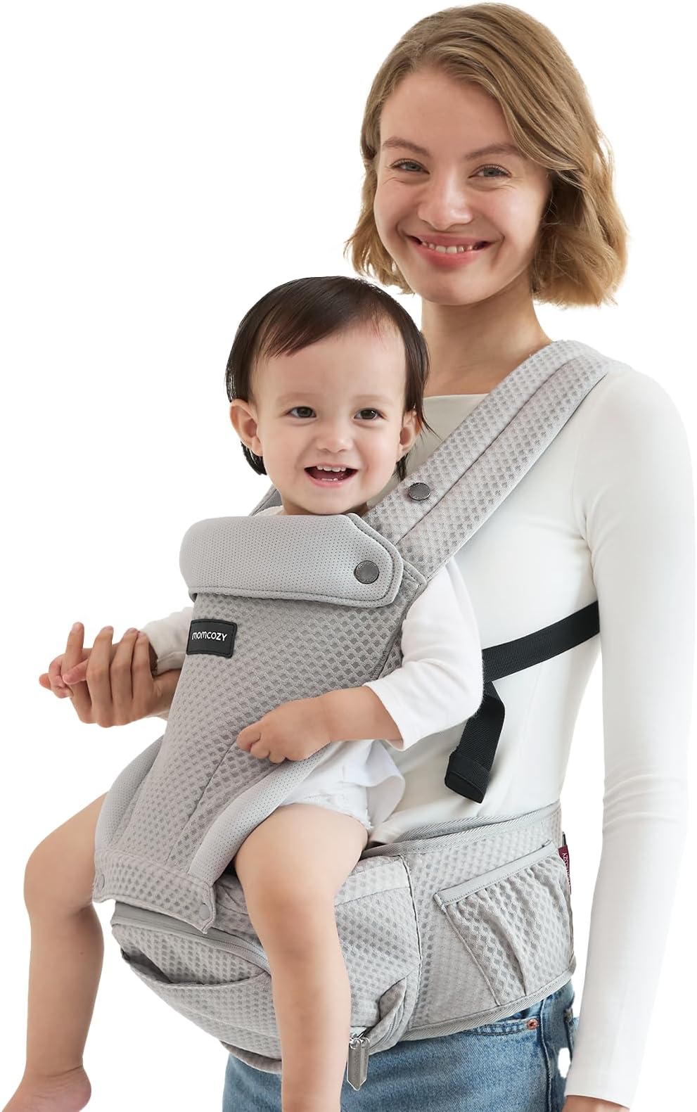 Momcozy Baby Carrier with Hip Seat Air Mesh Grey 5-36 Months 3.2-15kg