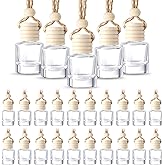 BBTO 50 Pcs Hanging Car Air Freshener Car Diffuser Bottles Empty Glass Perfume Bottle Freshener Diffuser Bottle Pendant for Essential Oil Fragrance Aromatherapy Bottle Ornament (Cylinder)