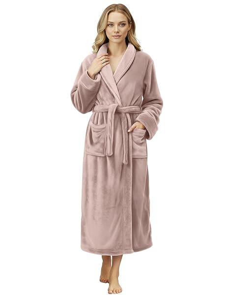 NY THREADS PREMIUM WOMENS ROBE, PLUSH FLEECE LONG BATH ROBE FOR WOMEN, FLUFFY SOFT WOMEN’S BATHROBE, X-LARGE, TAUPE