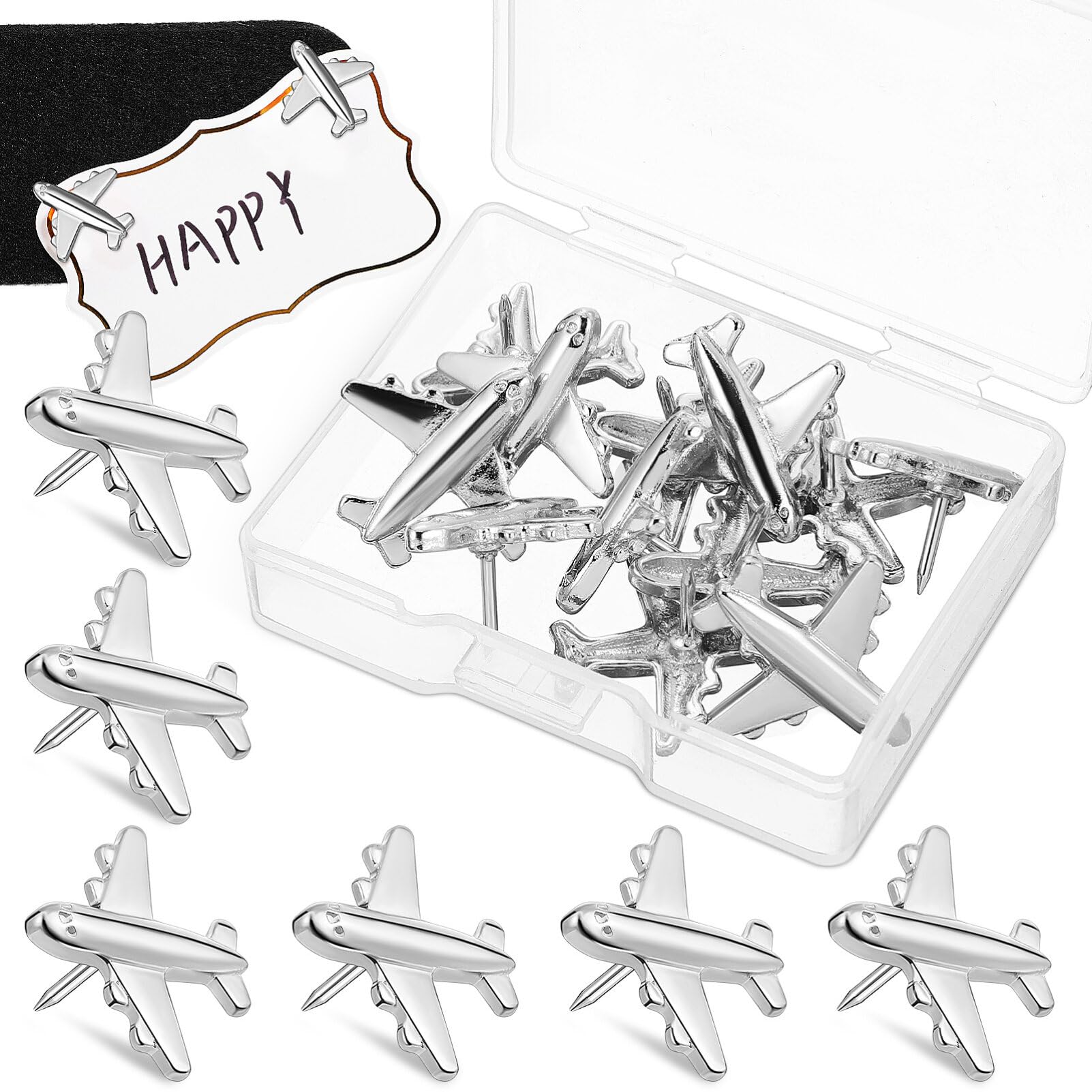 Gadpiparty 24-Piece Airplane Push Pins Set - Decorative Metal Thumb Tacks for Bulletin Boards, Cork Boards & Photo Displays (Includes Storage Box)