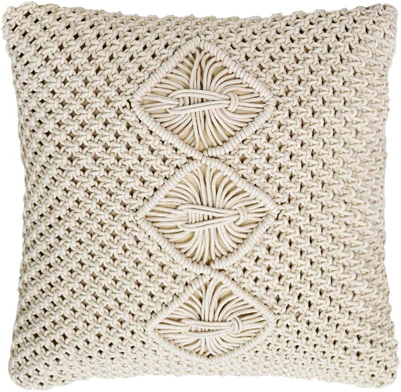 TEALP Macrame Throw Pillow Cover Decorative Throw Pillows, Handmade Home Decor Sofa Pillows