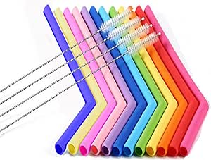 Homeboss Reusable Silicone Drinking Straws Dishwasher Safe Best For Travel Hb 50 Eco Friendly 40 10 Inch Long Flexible Straws 10 Cleaning Brushes Per Pack Wide Size For Smoothies Thick Drink Kitchen Utensils