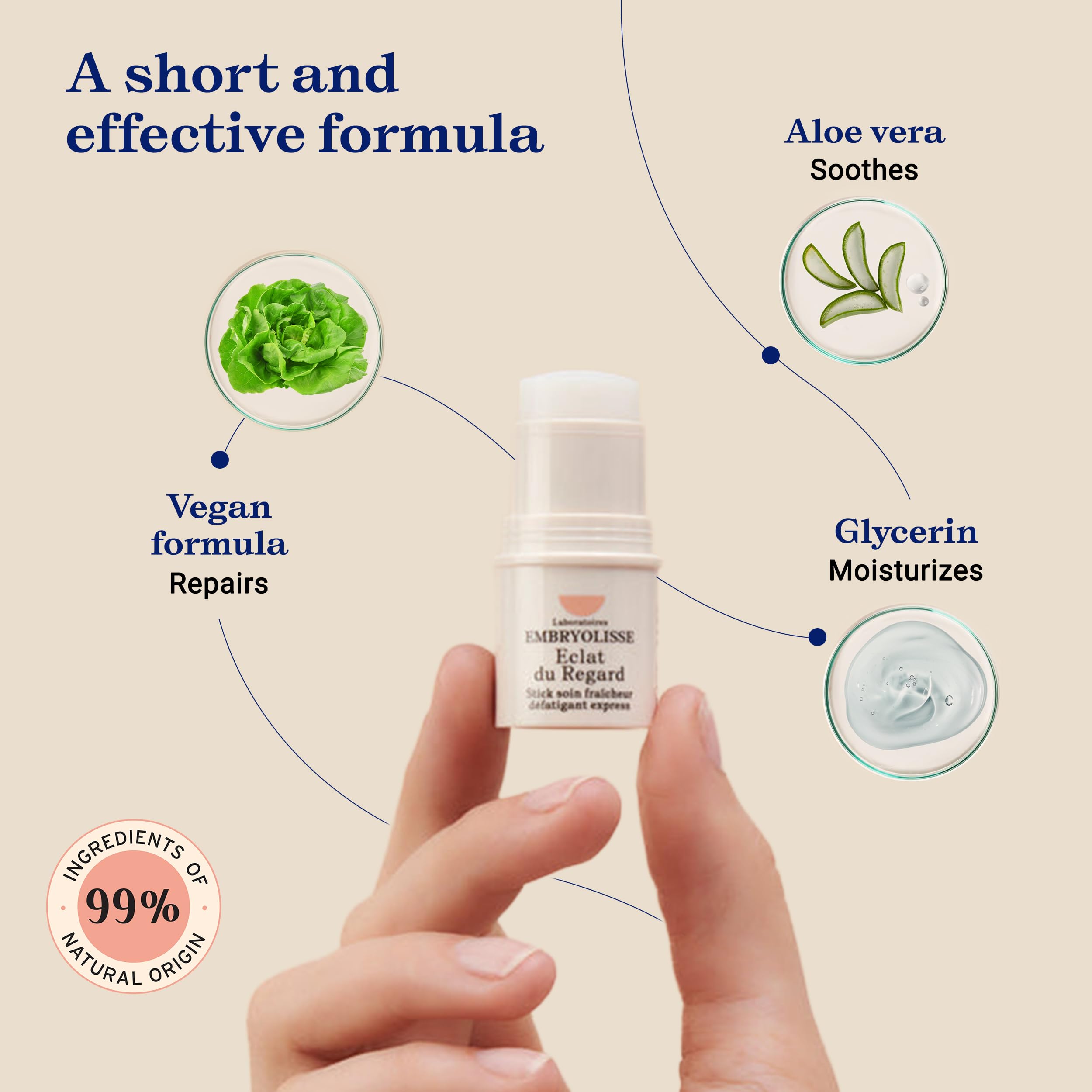 Embryolisse Radiant Eye Stick for Dark Circles & Puffiness, Cooling Under Eye Makeup Primer with Aloe Vera, Vegan, Fragrance-Free, 0.15 Fl Oz