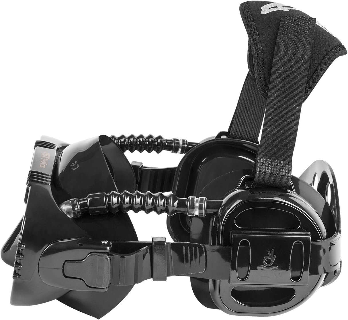 IST ProEar Dive Mask with Ear Covers, Scuba Diving Pressure Equalization Gear, Tempered Glass Twin Lens (Black Silicone) : Sports & Outdoors