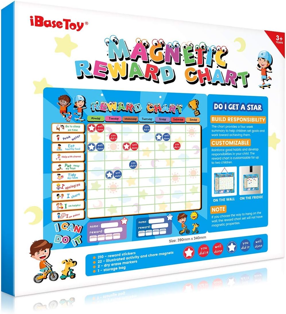 Reward Chart, Refrigerator Chore Chart for Two Kids, 15 x 13