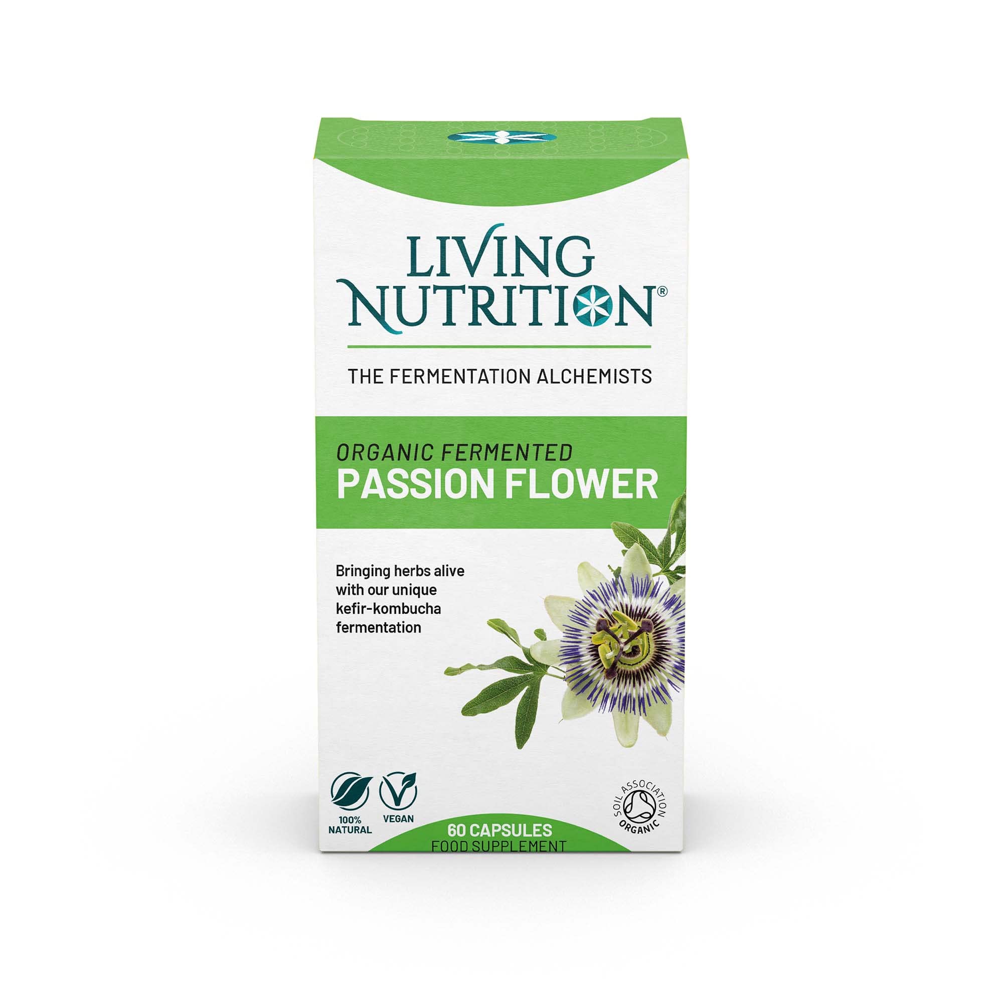 Living Nutrition Organic Fermented Passion Flower (60 Caps) - 500mg Passion Flower per Serving - Fermentation-Activated Flavonoids, Including Chrysin