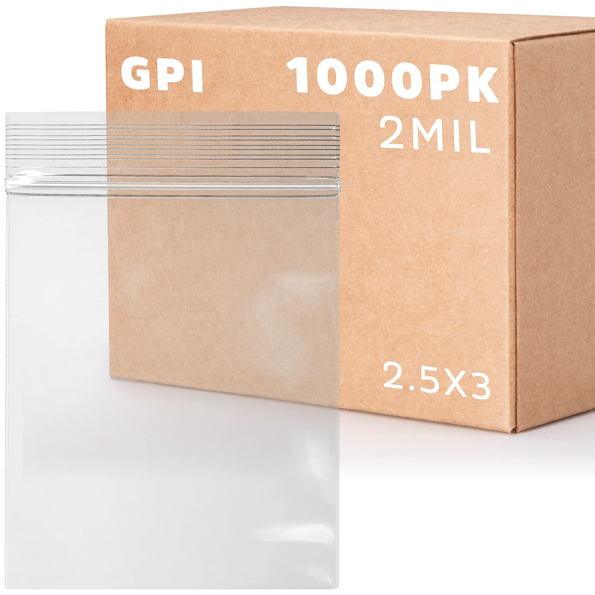 Photo 1 of 1000 Count - 2.5" x 3" Small Zip Bags, Reclosable Zipper Baggies, 2 Mil, Clear Plastic Resealable Storage Bags with Zip Top Lock for Packaging Jewelry, Pills, Buttons, Candy, Seeds, Powders - GPI