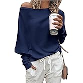 Zenlonr Women's Fall Sweaters 2026 Casual Long Batwing Sleeve Loose Off Shoulder Knit Pullovers Jumper Tops