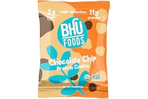 BHU FIT BHU FOODS Protein Cookies, Chocolate Chip - Organic, Vegan & Keto-friendly Snack - Clean Ingredients which are Low Carb & Low Sugar, Grain & Gluten free, Dairy-free & Non-GMO (10 Cookies)