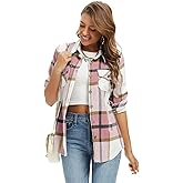 Women's Flannel Plaid Shacket Jacket Fashion Button Down Long Sleeve Casual Shirt Shackets Fall Clothes for Women