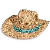 Wallaroo Hat Company Women’s Tahiti Cowboy – Raffia Straw Sun Hat, Wide Brim, Western Style, Adjustable, Natural Fiber