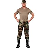 Men's Camo Soldier Costume with T-Shirt, Pants, Hat, and Belt
