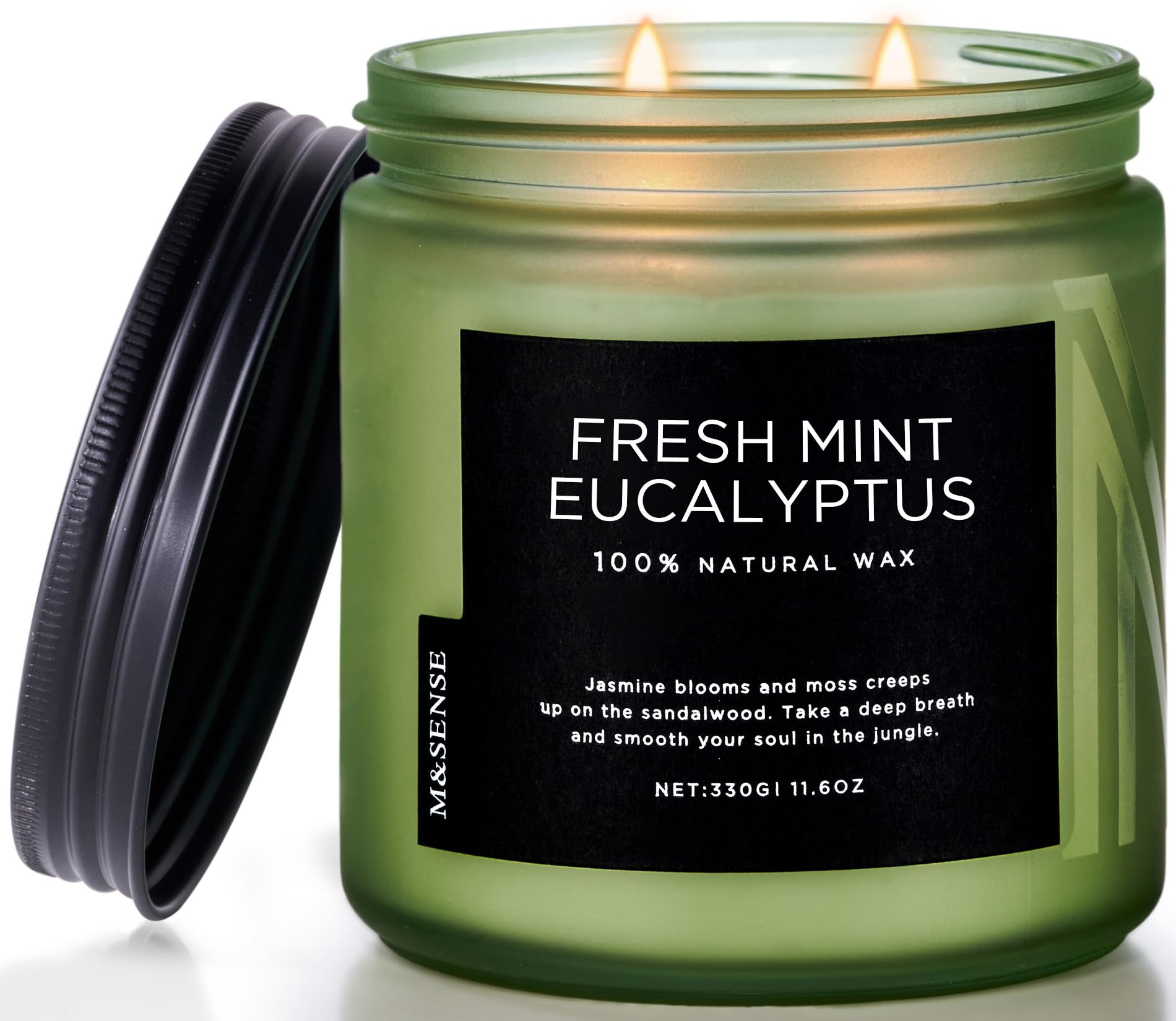 M&SENSE Eucalyptus Mint Soy Candles for Home Scented, 330g 70 Hour Burn Aromatherapy Candle Gift for Stress Relief, Meditation, Yoga, Relaxing SPA, Reusable Jar Candles for Men and Women
